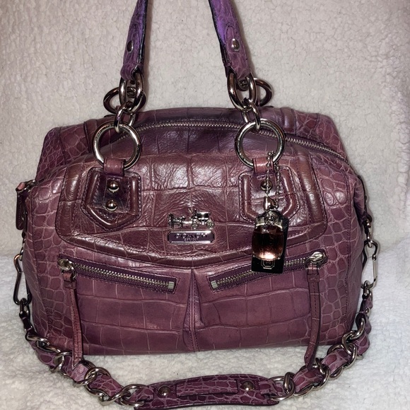 Coach Handbags - Coach Madison Aubrey Purple leather Croc-Embossed Satchel